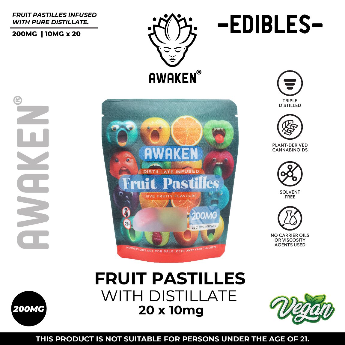 Awaken Fruit Pastilles 200mg - X20 (10mg THC Each)